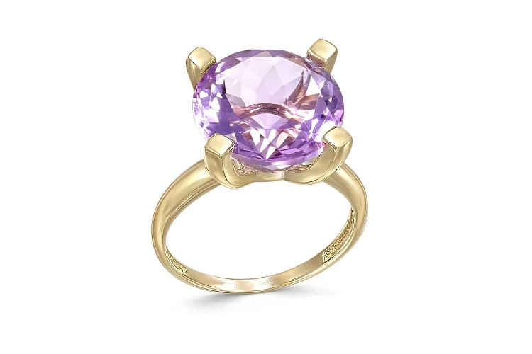 Кольцо из жёлтого золота с аметистом