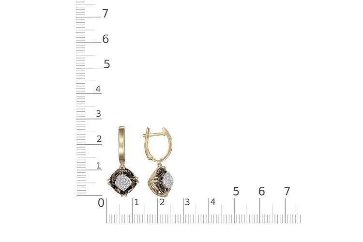 Серьги из жёлтого золота с 2 раухтопазами и 28 бриллиантами