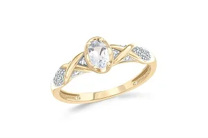 Кольцо из жёлтого золота с горным хрусталём и 20 фианитами