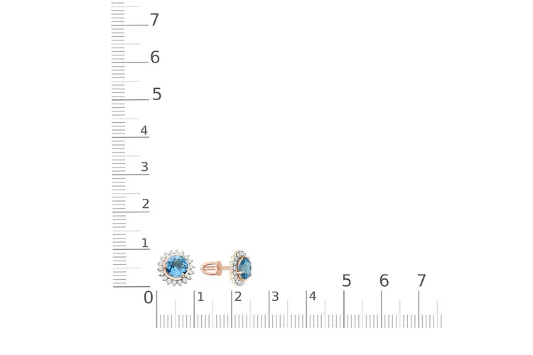 Серьги-пусеты из красного золота с 2 топазами swiss и 36 фианитами