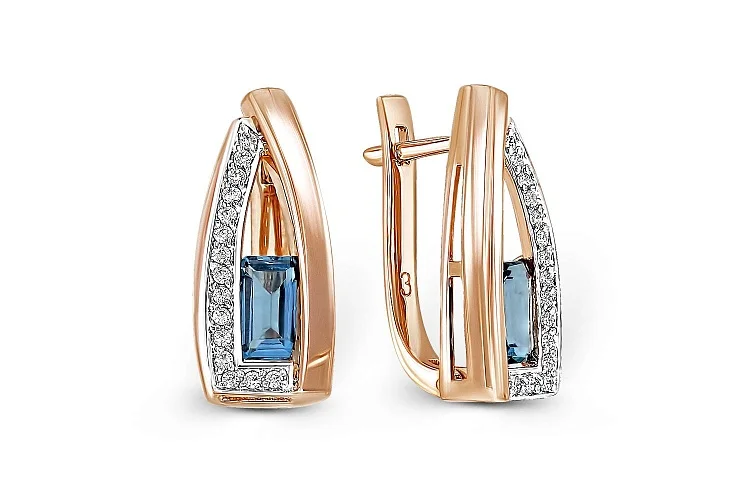 Серьги из красного золота с 2 топазами лондон и 30 фианитами