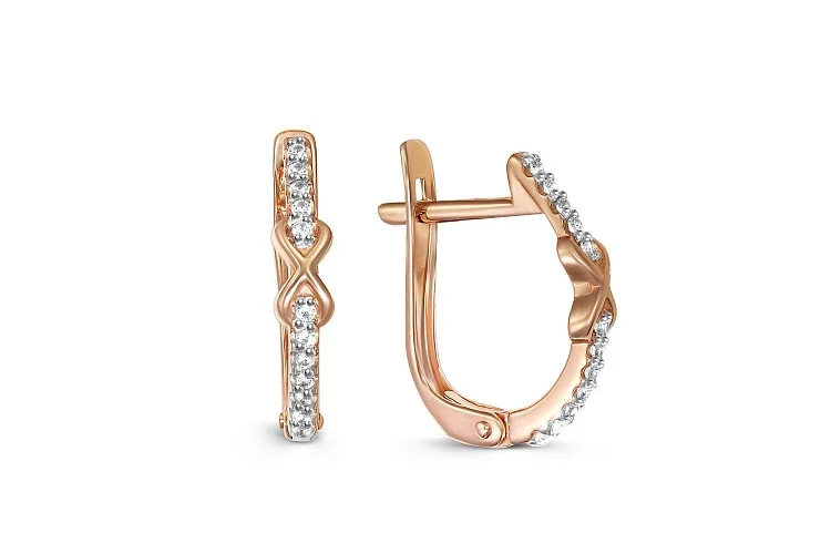 Серьги Дорожки из красного золота с 24 бриллиантами