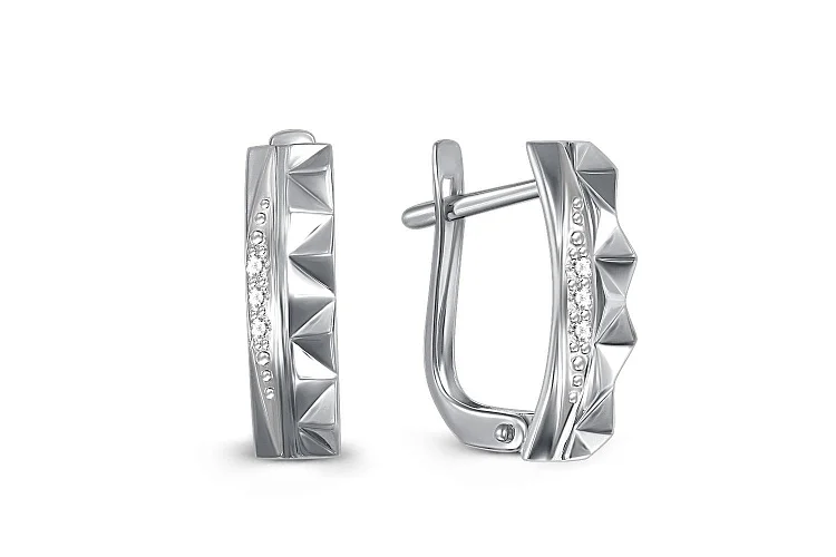 Серьги из белого золота с 6 фианитами