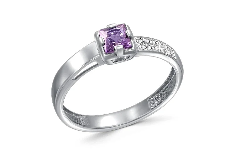 Кольцо из белого золота с аметистом и 12 фианитами