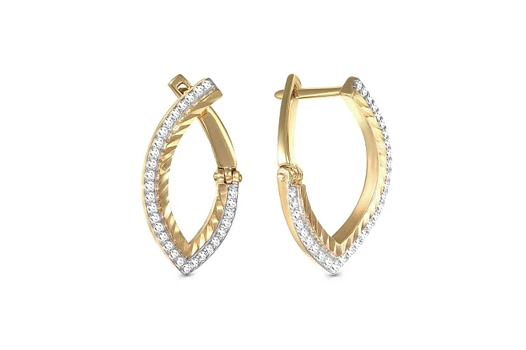 Серьги из жёлтого золота с 60 фианитами