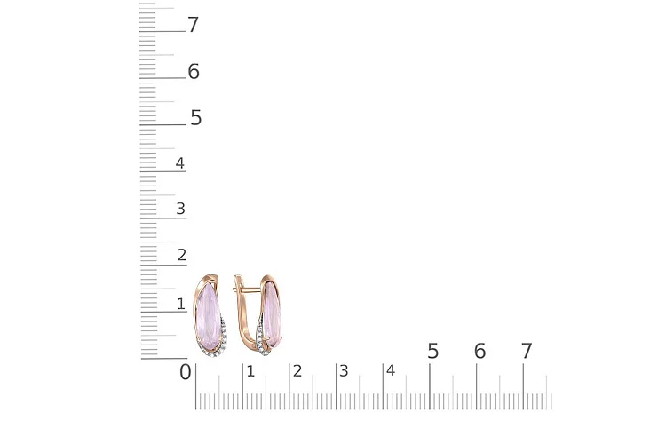 Серьги из красного золота с 2 кварцами и 18 фианитами