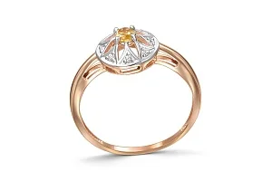 Кольцо Цветок из красного золота с цитрином и 8 фианитами