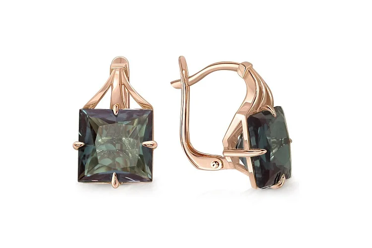 Серьги из красного золота с 2 александритами