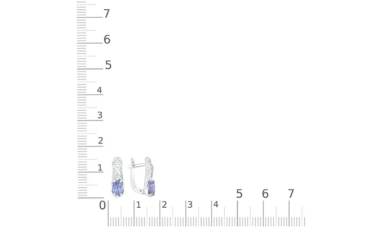 Серьги из белого золота с 2 танзанитами и 14 фианитами