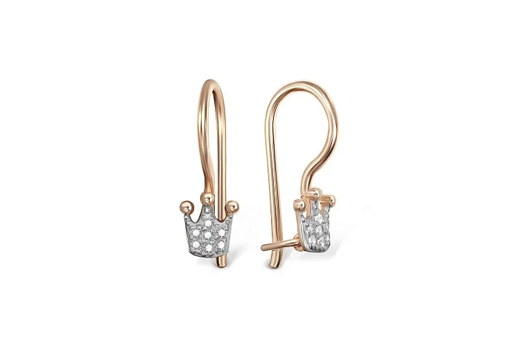 Детские серьги Короны из красного золота с 14 бриллиантами