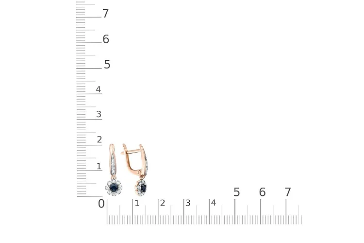 Серьги Цветы из красного золота с 2 сапфирами и 24 бриллиантами