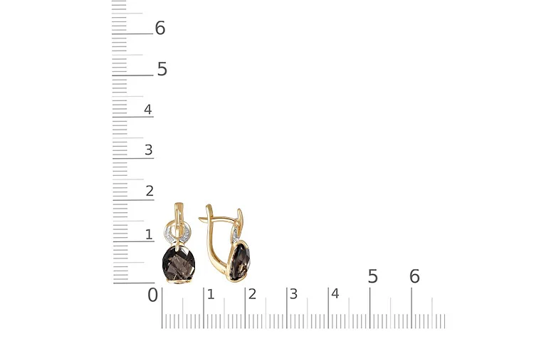 Серьги из жёлтого золота с 2 раухтопазами и 4 фианитами
