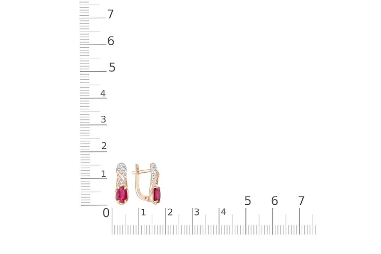 Серьги из красного золота с 2 рубинами и 14 бриллиантами
