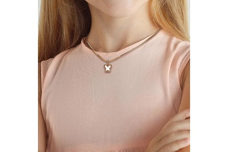 Детская подвеска Бабочка из красного золота с перламутром