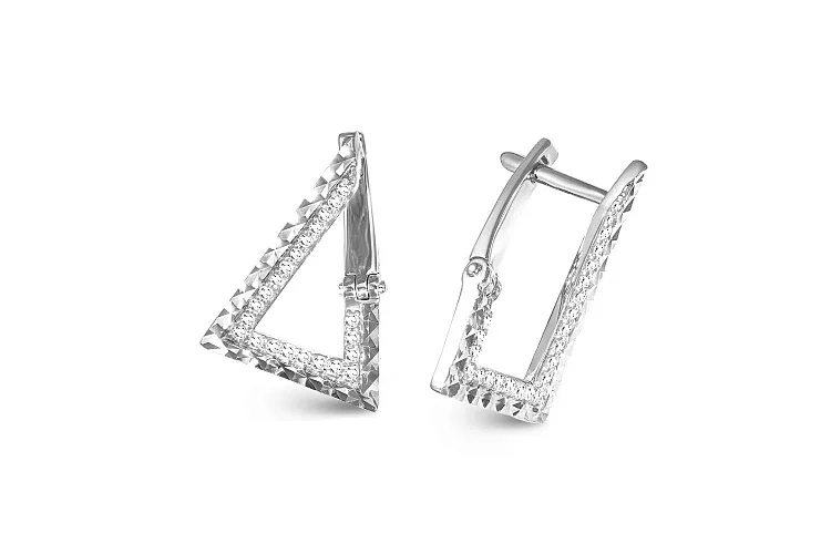 Серьги Треугольники из белого золота с 44 фианитами