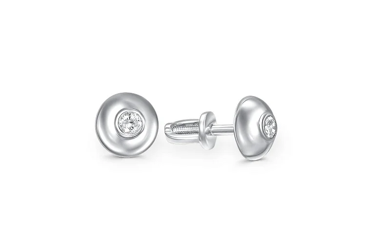 Серьги-пусеты из белого золота с 2 фианитами