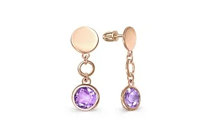Серьги-пусеты из красного золота с 2 аметистами