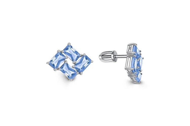 Серьги-пусеты из белого золота с 8 топазами swiss