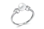 Кольцо Цветок из белого золота с жемчугом и 2 фианитами