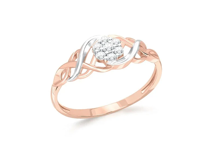 Кольцо Малинка из красного золота с 7 фианитами