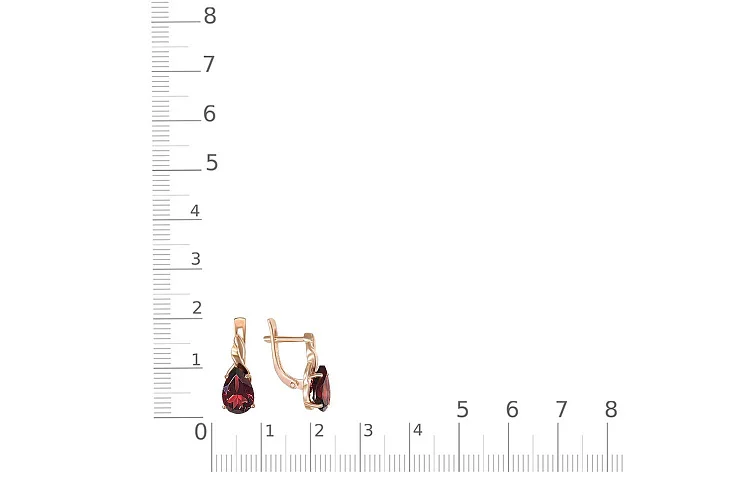 Серьги из красного золота с 2 гранатами
