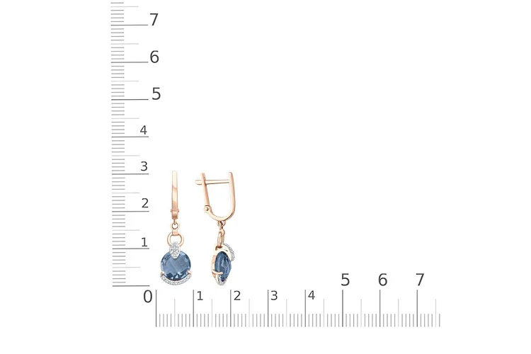 Серьги из красного золота с 2 топазами лондон и 28 фианитами