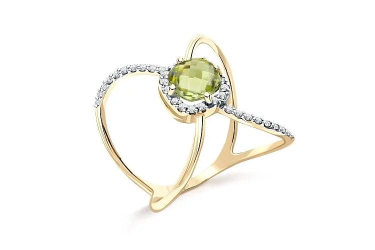 Кольцо из жёлтого золота с хризолитом и 36 бриллиантами