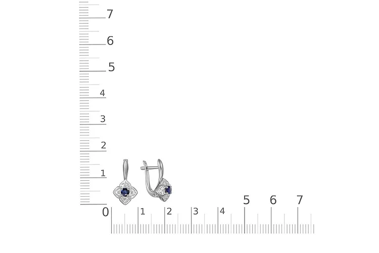 Серьги Цветы из белого золота с 2 сапфирами и 24 фианитами