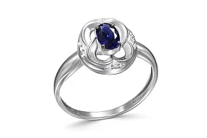 Кольцо из белого золота с корундом и 12 бриллиантами