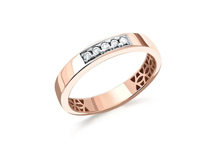 Кольцо Дорожка из красного золота с 5 бриллиантами