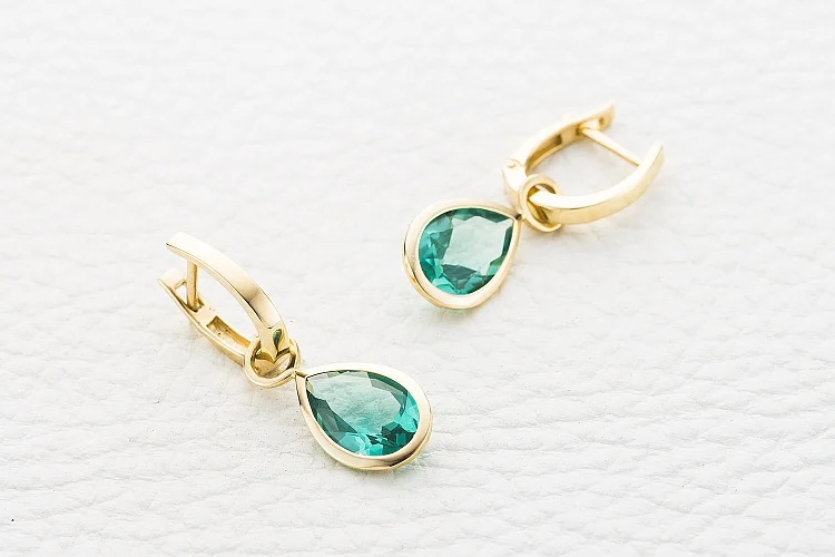 Серьги-трансформеры из жёлтого золота с 2 кварцами