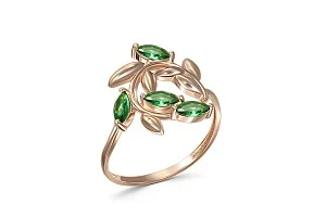 Кольцо Веточка из красного золота с 4 фианитами