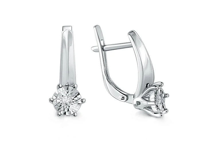 Серьги из белого золота с 2 бриллиантами