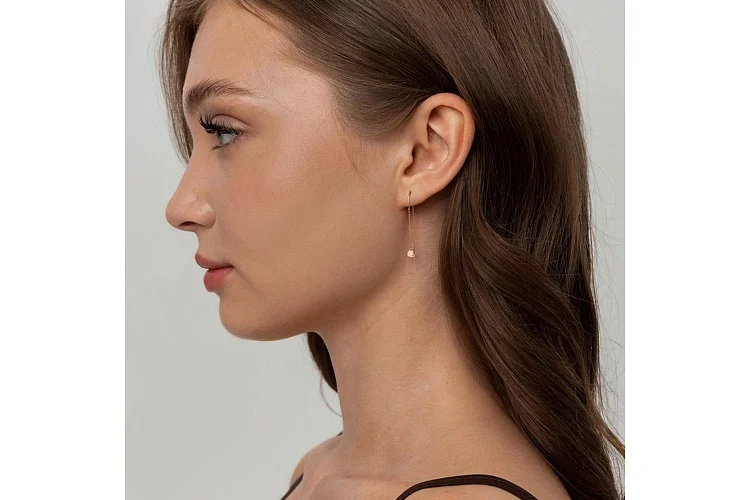 Серьги-продёвки из красного золота с 2 бриллиантами