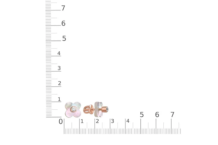 Серьги-пусеты Клевер из красного золота с перламутром и 2 фианитами