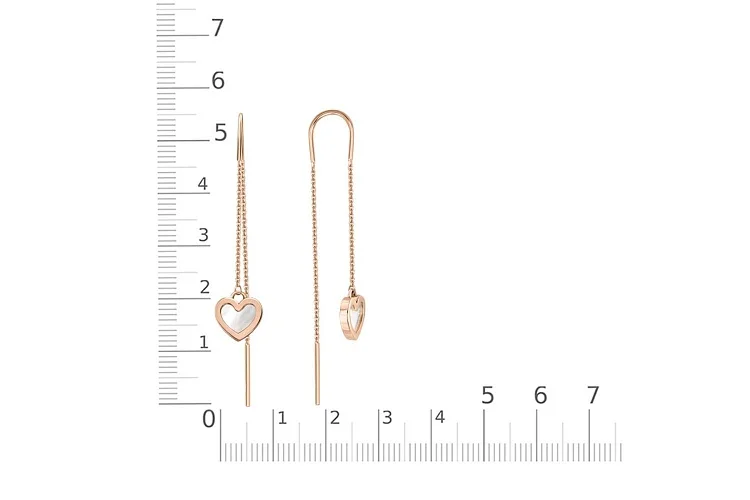 Серьги-продёвки Сердца из красного золота с перламутром