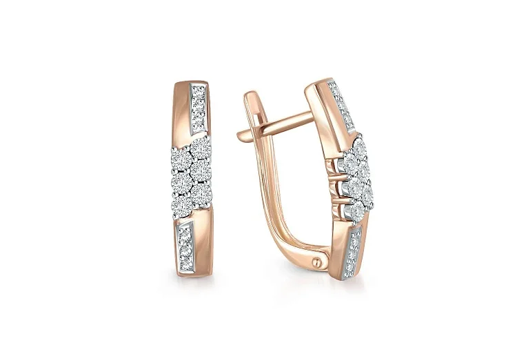 Серьги Дорожки из красного золота с 24 бриллиантами