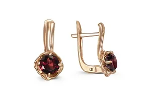 Серьги Цветы из красного золота с 2 гранатами