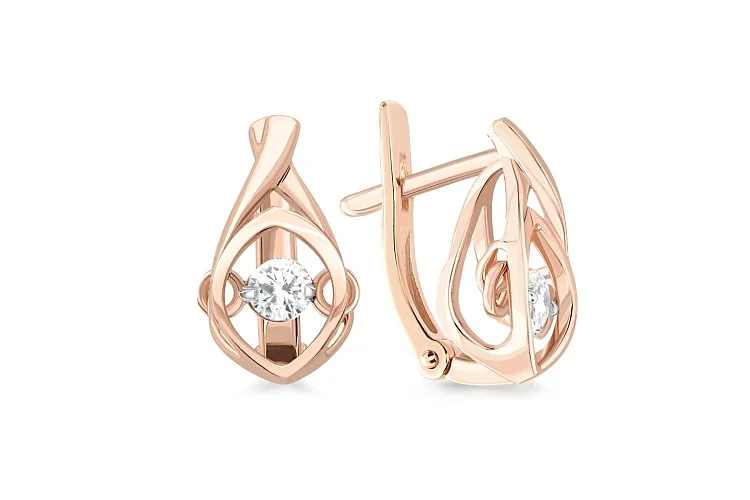 Серьги из красного золота с 2 бриллиантами