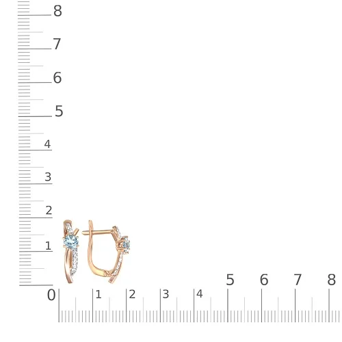 Серьги из красного золота с 2 топазами sky и 14 фианитами