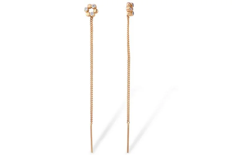 Серьги-продёвки Цветы из красного золота с 6 фианитами