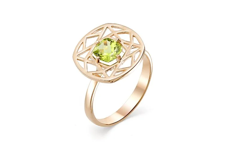 Кольцо из красного золота с хризолитом