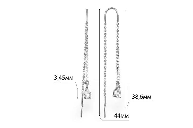 Серьги-продёвки Дорожки из красного золота с 22 кристаллами swarovski