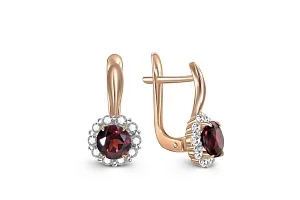Серьги из красного золота с 2 гранатами и 20 фианитами