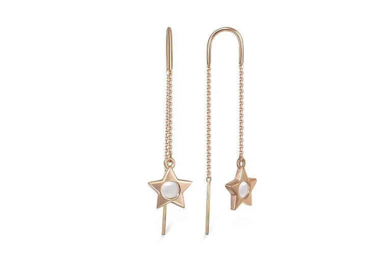 Серьги-продёвки Звезды из красного золота с перламутром