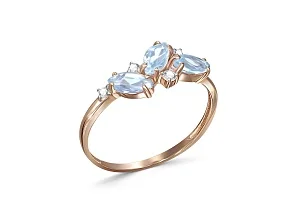 Кольцо из красного золота с 3 топазами sky и 4 фианитами