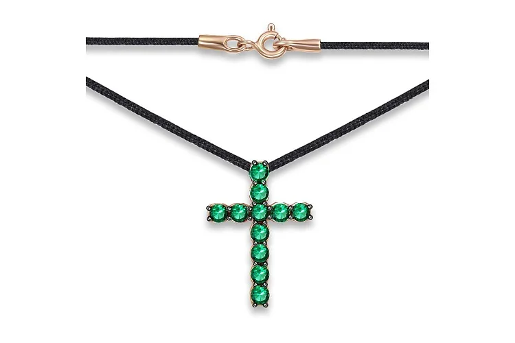 Колье Крест из красного золота с 11 изумрудами