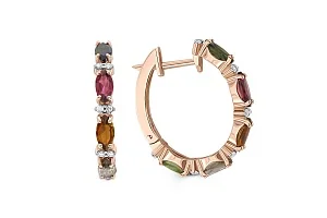 Серьги из красного золота с 10 турмалинами и 24 фианитами