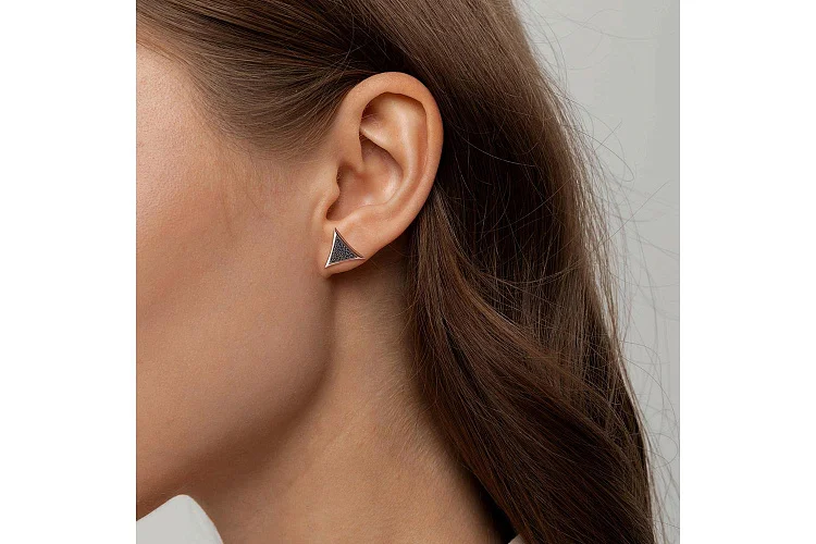 Серьги-пусеты Треугольники из красного золота с 38 фианитами