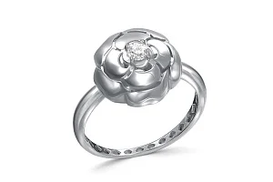 Кольцо Цветок из белого золота с фианитом